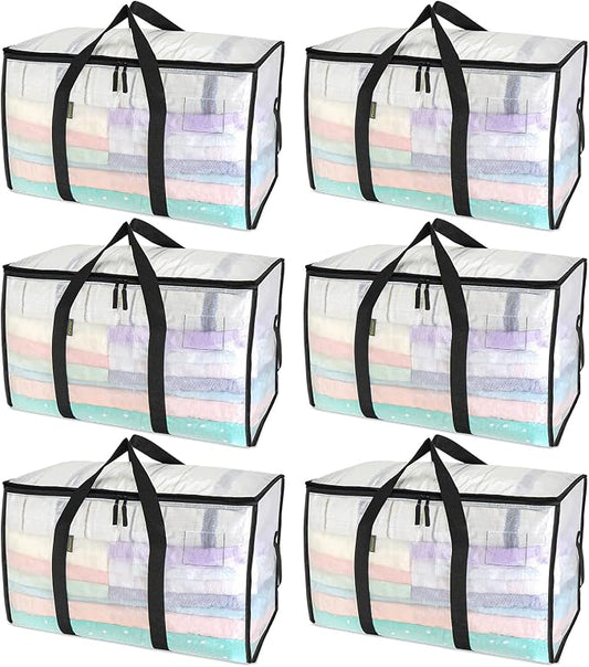 BALEINE 6-Pack Oversized Moving Bags with Reinforced Handles, Heavy-Duty Storage Tote for Clothes, Moving Supplies (Clear, 6-Pack) by BALEINE