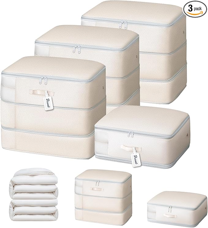 DIMJ Compression Storage Bags - Blanket Storage Bags with Window Zipper, Ultra Space Saving Self Compression Organizer for Comforter Duvet, Sweater, Puffer Jacket, Bedding, Sheet, Sweater by DiMJ