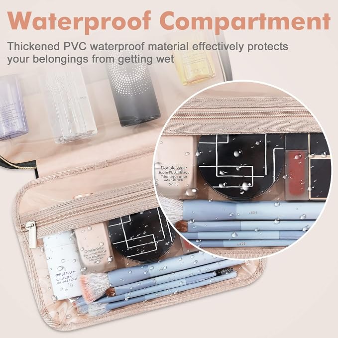 Wedama Toiletry Bag for Women, Medium Cosmetic Travel Bag, Hanging Toiletry Bag for Bathroom, Thickened PVC Waterproof Makeup Bag, Toiletries Bag for Travel Business Trips and Camping, Black - Image 3
