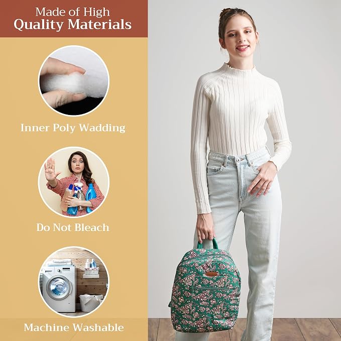 Maison d' Hermine Backpack for Women Men Cotton Shoulder Multipurpose Rucksack with Small Pouch Lightweight Multi Pocket Bag for Travel Work Beach Perfect for Spring Summer (Surya - Green) - Image 3