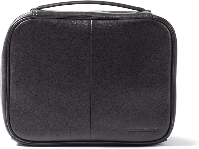 Leatherology Black Onyx Large Travel Organizer – Full-Grain Leather Toiletry Bag with Zipped Mesh Pocket, Elastic Loops & Double Metal Zipper – Travel Storage for Cables, Toiletries & Essentials - Image 6