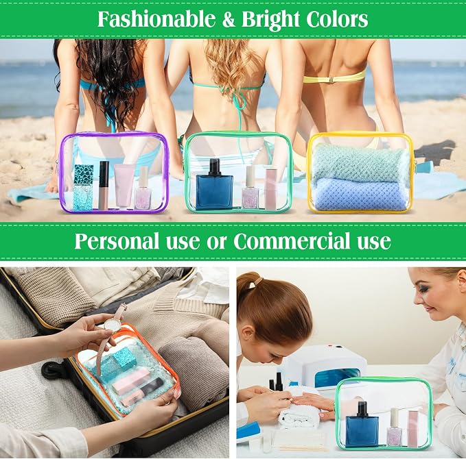 60 Pcs Clear Makeup Bags Bulk Travel Toiletry Bag 7 x 5.5 x 1.6 Inch PVC Zipper Pouch Waterproof Plastic Cosmetic Case Portable Organizer for Women Summer Bathroom (Bright Color) - Image 6