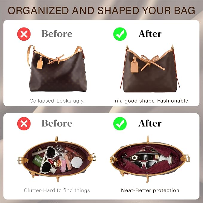 Doxo Velvet Purse Organizer Insert for LV Carryall MM, Carryall Bag Organizer Insert with Zipper Closure & YKK Zipper Pocket, Luxury Handbag Tote Lining Bag Shapers for Women (Burgundy, MM) - Image 3