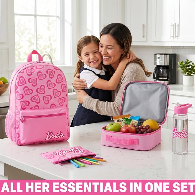 Get Trend Barbie Kids Backpack 4 Piece Set | 18 inch Bookbag, Insulated Lunch Bag, Zipped Pencil Case & BPA-Free Water Bottle for School & Travel, Gifts for Girls - Image 6