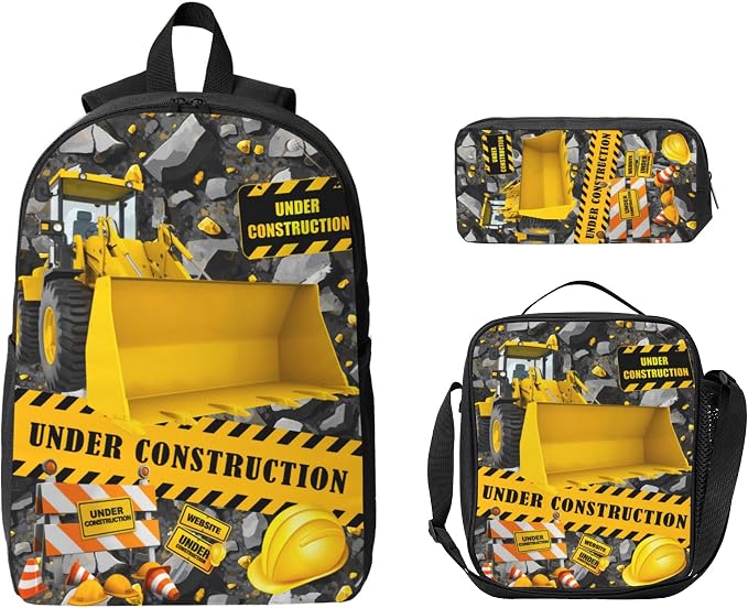 Construction Machines Cars Kid Backpack Set with Lunch Bag & Pencil Case Large Capacity School Bag 17 Inch Bookbag for Boy Girl - Image 9