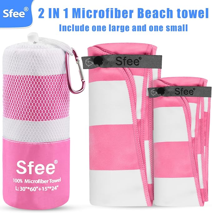 Sfee 2 in 1 Microfiber Beach Towel, Quick Dry Towel Camping Towel Travel Towel Super Absorbent Compact Lightweight Sports Gym Towels Set for Beach, Gym, Hiking, Pool, Backpacking, Bath, Yoga - Image 5