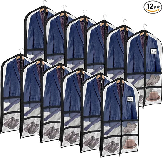 Univivi Clear Black PVC Dance Costume Bags (12 Pack) Garment Bag 40 Inch for Dance Competitions, with 4 Medium Clear Zipper Pockets and 1 Large Back Zippered Pocket [Upgraded Version] by Univivi