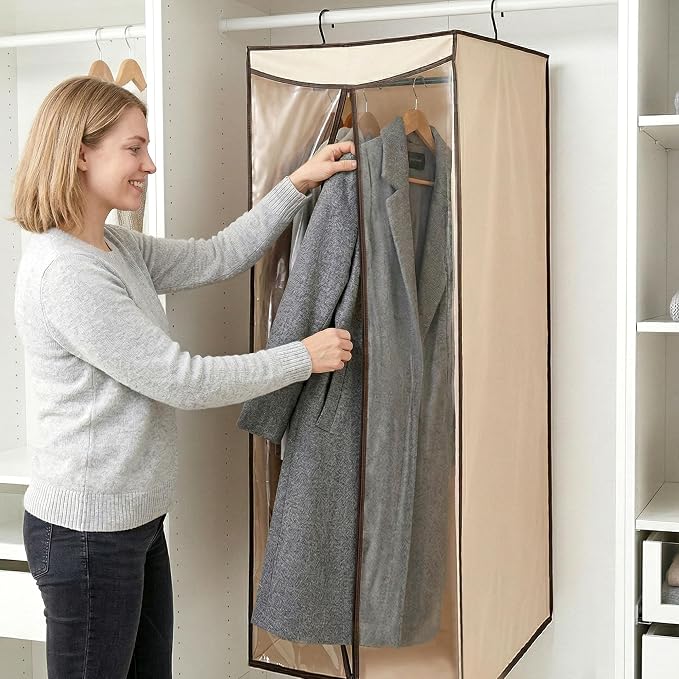 STORAGE MANIAC 57" Hanging Garment Bag Zipper Cover with Sealed Clear Window, Long Garment Cover for Closet Storage Wardrobe Clothes Protector, Large Garment Storage Bag for Dresses, Beige，2-Pack - Image 6