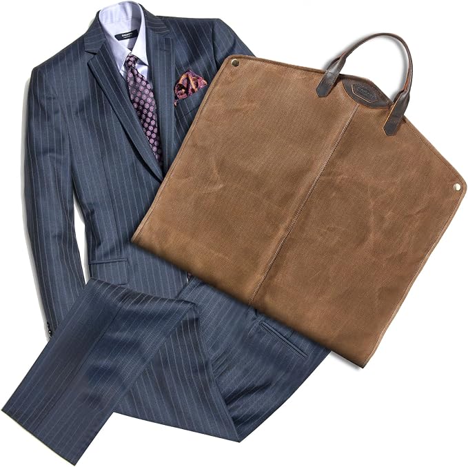 Polare 43” Waxed Canvas Full Grain Leather Trim Garment Bag for Travel, Large Carry on Business Suitcase Cover with YKK Zipper, Waterproof Hanging Suit Garment Cover with Handles,1 pack - Image 3