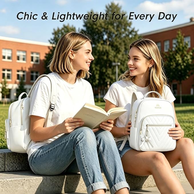 MATEIN Cute Backpack for Women, Mini Stylish Daypack Purse, 2pcs Set, Beige | Waterproof Anti-theft Casual Daily Rucksack, Ladies Teen Girls Shoulder Bag Handbags, Bookbag for Travel Work School College - Image 8