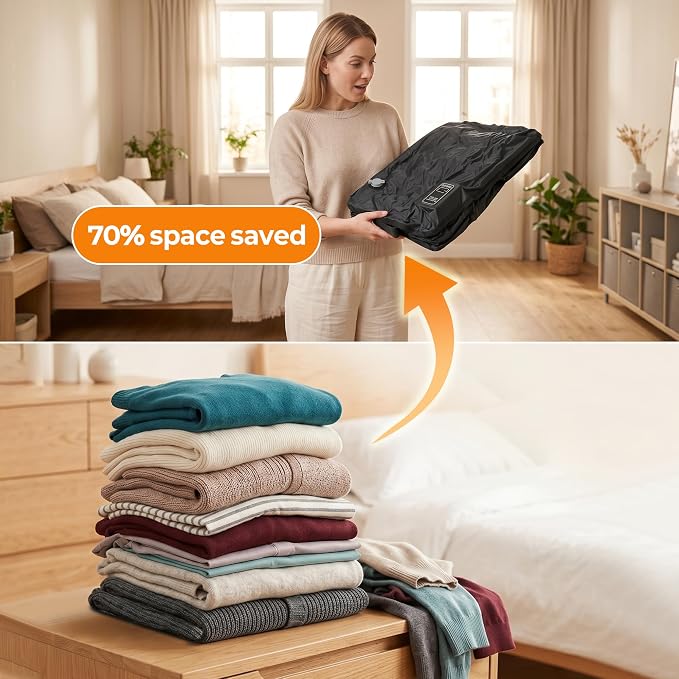 MOUNTRAX Vacuum Seal Bags for Travel with Bag-Pump Integrated Design, 43L Compression Packing Cubes for Carry-On Suitcase & Travel Backpack, Reusable IP67 Waterproof Vacuum Storage Kit, Gift Set - Image 3