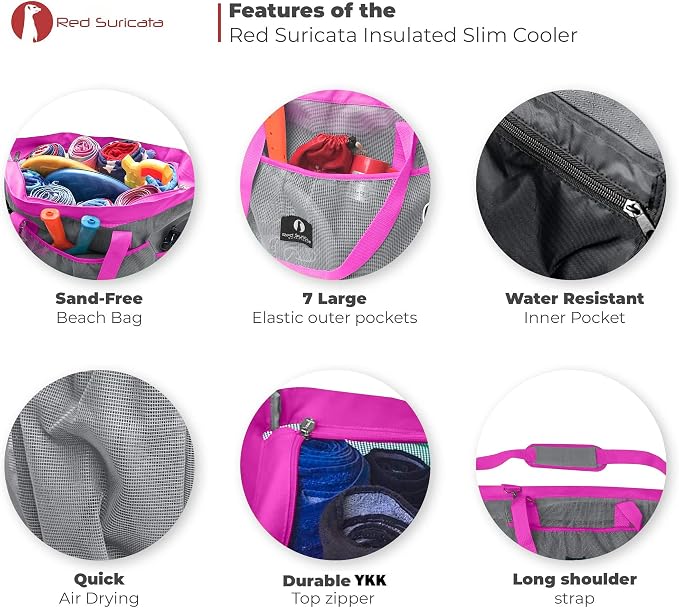 Red Suricata Mesh Beach Bag with Zipper - Extra Large Beach Tote Bag – Pool Bag | with Zipper - Image 4