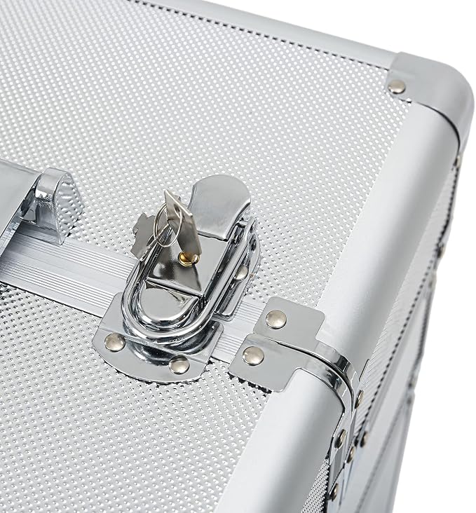 Karl home 4 in 1 Makeup Train Case Rolling Cosmetic Trolley Large Capacity Travel Organizer with Key 360°Swivel Wheels Suitcase for Beauticians Hairstylists Nail Tech Students, Silver - Image 3