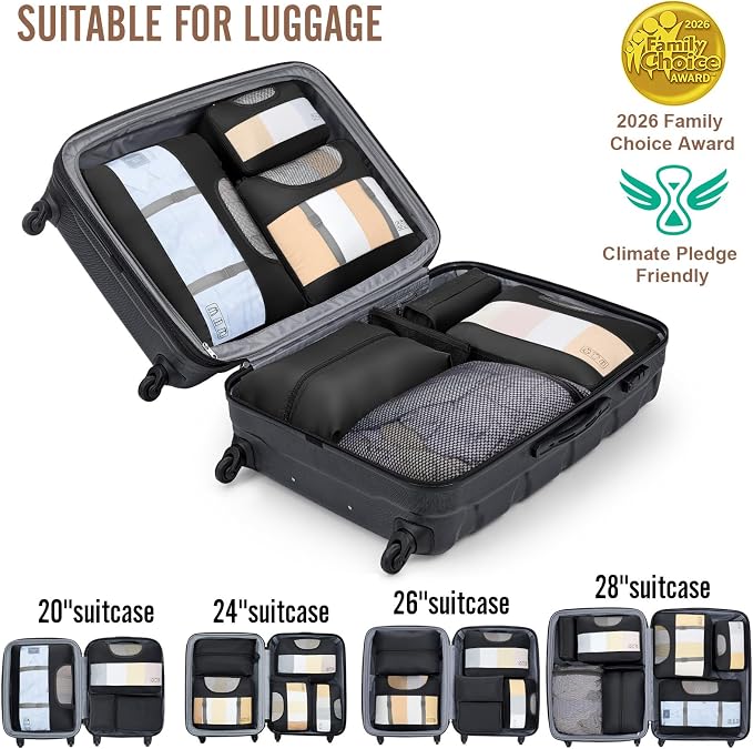 Veken 10 Set Packing Cubes for Travel Essentials,Anti-Wrinkle Buckled Suitcase Organizer for Shoe & Toiletry Bag,Carry On Luggage Bag with 99+ Count Mesh Holes for Airplane & College Dorm Accessories - Image 6