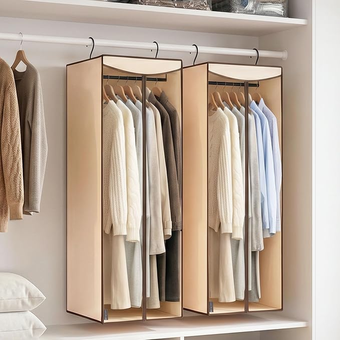 STORAGE MANIAC 57" Hanging Garment Bag Zipper Cover with Sealed Clear Window, Long Garment Cover for Closet Storage Wardrobe Clothes Protector, Large Garment Storage Bag for Dresses, Beige，2-Pack - Image 8