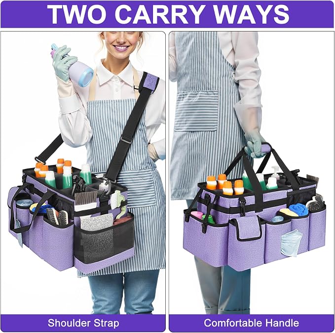 Cleaning Caddy Bag,Extra Large Cleaning Supplies Organizer with Handle for Housekeepers,Purple - Image 5