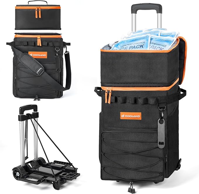 Odoland 72 Can Rolling Cooler Bag with Wheels & Handle, Collapsible Insulated Ice Chest for Beach, Camping & Tailgating - Portable Travel Soft Cooler on Wheels, Collapses for Easy Storage by Odoland