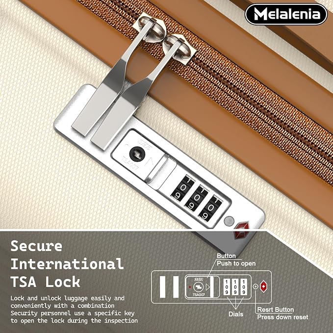 Melalenia Luggage Sets 4 Piece Hard Shell Carry on Suitcase with Spinner Wheels and TSA Lock, Lightweight Travel Duffel Bag for Women, Beige Brown - Image 2