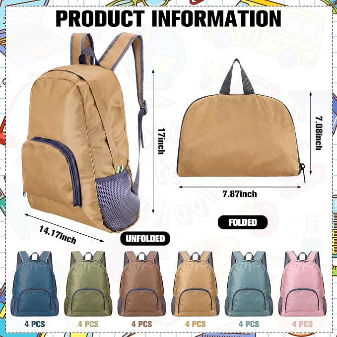 24 Pack Neutral 17 Inch Foldable Backpacks in Bulk Lightweight Classic Basic Book Bags Elementary Backpack for Travel Camp Donations - Image 3