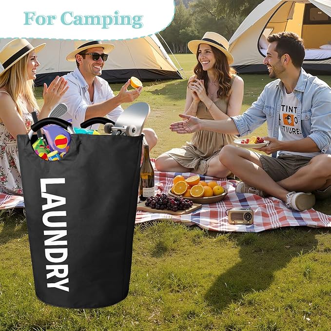 WOOHA 125L Large laundry basket,Collapsible laundry hamper, Tall Clothes Baskets Folding Washing Bin Foldable Fabric Hamper Bags for Bedroom, Closet,Bathroom,College,laundry bag,Black - Image 7