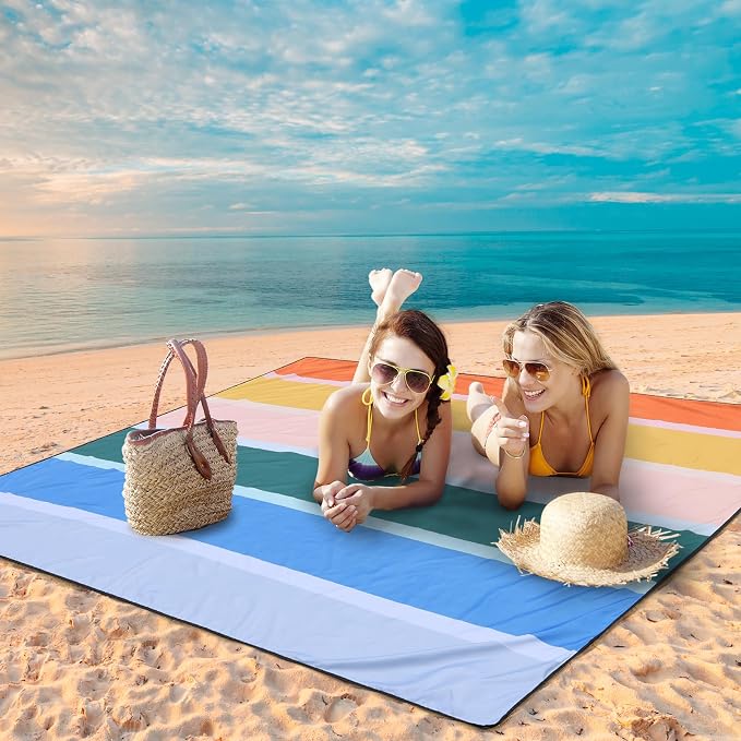 WIWIGO Beach Blanket Waterproof Sandproof Beach Mat 79" X 83"/10'x9'for 2-8 Adults Quick Drying Outdoor Picnic Mat Beach Accessories for Travel, Camping, Hiking - Image 5