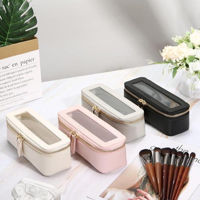 Aveniee Clear Makeup Brush Bag, Slim Brush Holder Cosmetic Case, Small Travel Toiletry Bag for Women, Thin Make up Bags with Dual Zipper, Cute Travel Essentials Srorage Bag.Lilac - Image 8