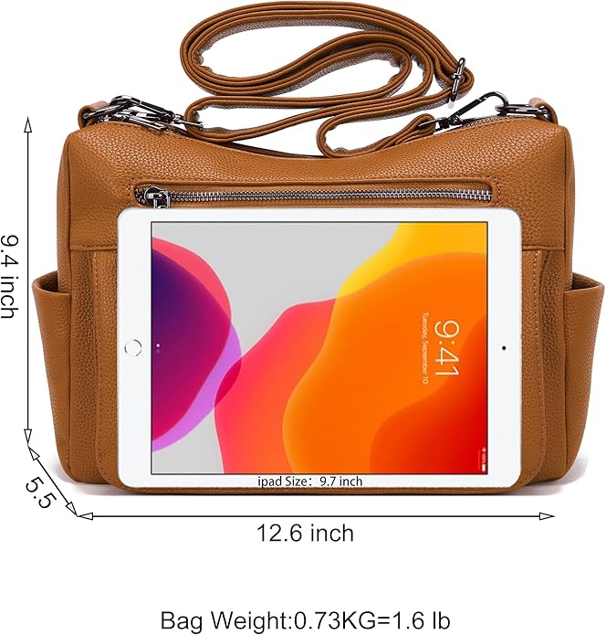 YZAOLL Large Crossbody Shoulder Bag for Women Vegan Leather Tote with Adjustable Wide Strap Work Purse with 10 Pockets