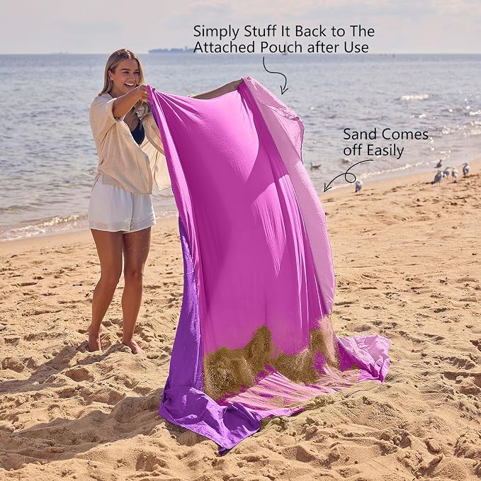 WEKAPO Beach Blanket Sandproof Waterproof, Extra Large Beach Mat, Oversized & Compact Sand Free, Quick Drying Beach Essentials for Vacation, Cruise, Picnic & Camping with Stakes - Image 5