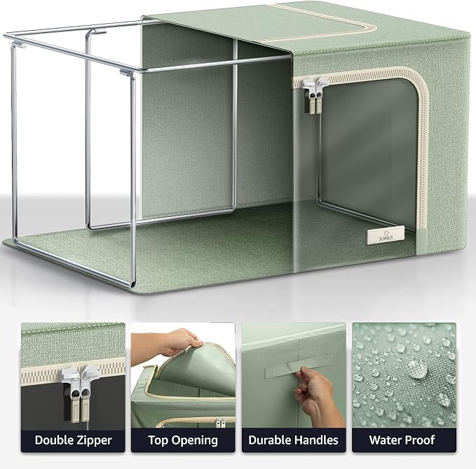 Sorbus Jumbo Storage Bins with Metal Frame - Oxford Fabric Storage Containers with Large Clear Window & Carry Handles - Stackable & Foldable Clothes Organizer Bags for Bedding Linen, Clothing & More - Image 4