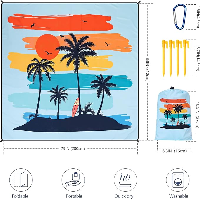 HIHOHO Beach Blanket Waterproof Sandproof Extra Large Beach Mat 79" X 83"/120"x108"for 1-8 Adults Quick Drying Durable Outdoor Picnic Mat for Beach Travel Camping Hiking - Image 2