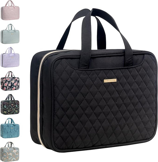 Everfun Travel Toiletry Bag with Hanging Hook and Leakproof Wet/Dry Compartments, Large Capacity Makeup Cosmetic Organizer for Women, 12x9x4.5 Inch, Black by EVERFUN