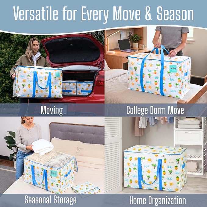 VENO 6 Pack Heavy Duty Moving Bags, Extra Large Storage Bags with Reinforced Handles & Strong Zippers, Foldable & Reusable Moving Box Alternative for Clothes & Dorm Storage - Image 6