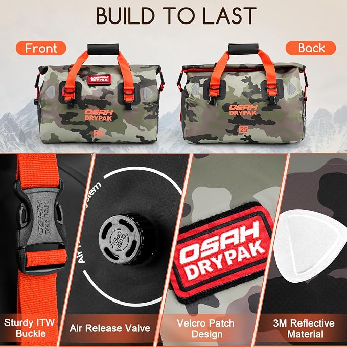 OSAH DRYPAK Waterproof Duffel Bag - Motorcycle Dry Bag Tail Bag with Large Storage Space, Waterproof Luggage Duffle Bags with Outer Mesh Zipper Pocket for Camping, Kayaking, Fishing & Traveling - Image 3