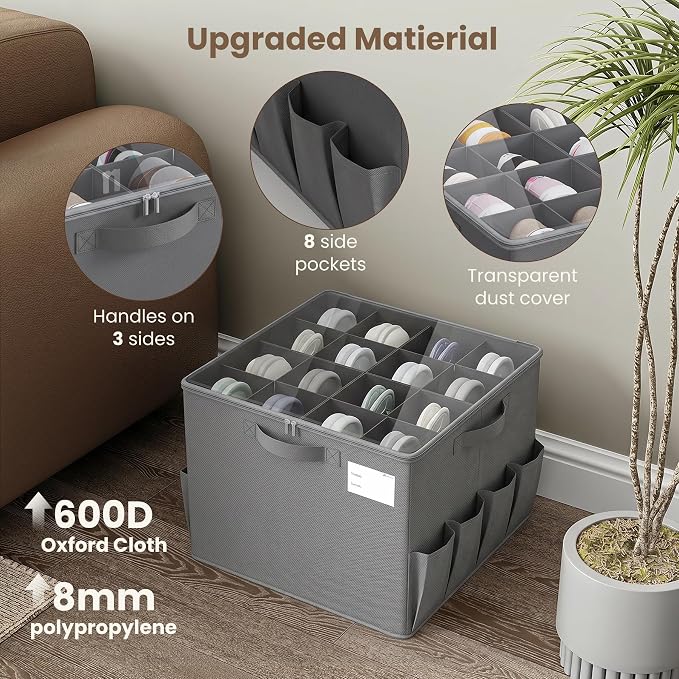 Varhomax Foldable Shoe Organizer Box, Fabric Storage Bin with Clear Cover & Adjustable Dividers, Holds up 16-32 Pairs of Sneakers & Sandals for Closet, Entryway (Gray) - Image 5