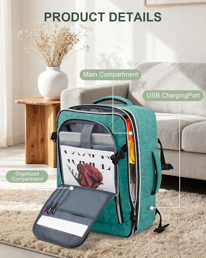 Travel Carry On 17.5" Laptop Expandable Backpack for Men Women, Personal Item Bag Waterproof Airline Approved with USB Charging Hole 3 Packing Cubes, Large Weekender Daypack Business Luggage Suitcase - Image 5