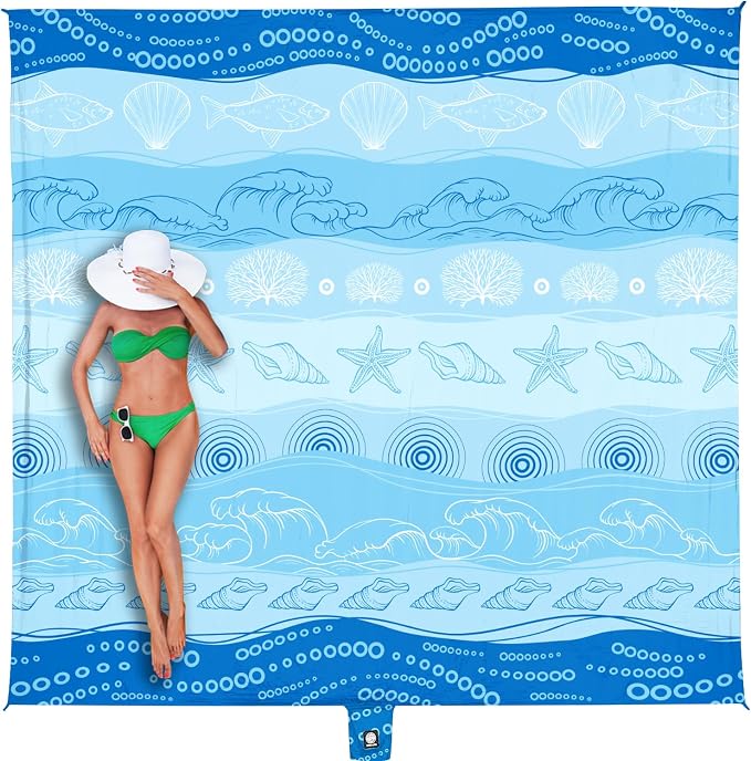 WEKAPO Beach Blanket Waterproof Sandproof Oversized Extra Large Sand Free Beach Mat with Stakes, Storage Bag - Essentials for Outdoor Beach, Picnic (Bohemian Starfish, 11 X 9 FT (1~10 Person)) by Wekapo