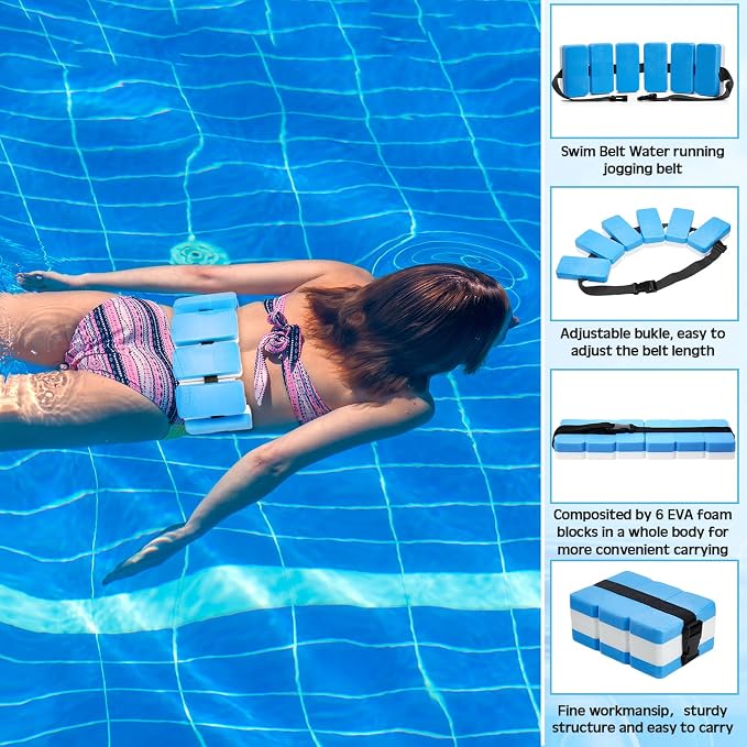 7 Pcs Pool Exercise Set Including 2 Lightweight Aquatic Dumbbells, 2 Swimming Hand Paddles, Pull Buoy, Pool Mesh Bag Swim Belt Sport Equipment for Water Aerobics Exercise - Image 3