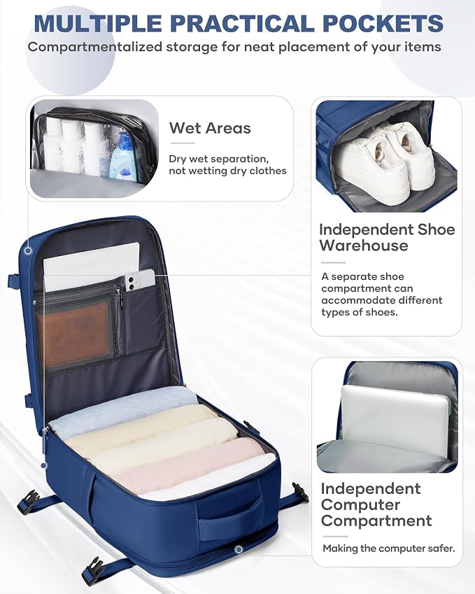 coowoz Travel Backpack Carry On for Women Man Gym Backpacks with Laptop Compartment Mochila de Viaje Teacher Personal Item Backpack Airplane Accessories Must Haves Royal Blue Small - Image 4