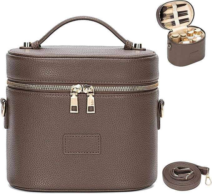 BAGOK Leather Vanity Case Makeup Bag with Removable Divider, Washable Compartments, Dual Zipper & Carry Handle – Travel Toiletry Organizer for Women by BAGOK