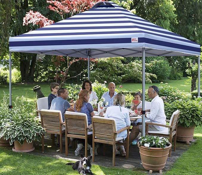 MASTERCANOPY 10x10 Pop Up Canopy Tent, 1 Person Setup Instant Shelter,Outdoor Portable Beach Canopy with Roller Bag, 4 Sandbags, 4 Ropes, 8 Stakes (10x10, Navy Blue Stripe) - Image 6
