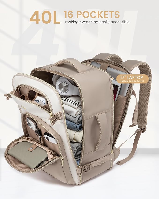 LOVEVOOK Travel Essentials Carry on Backpack 40L Travel Backpack for Women Men,Waterproof TSA Personal Item Travels Bag Airline Flight Approved,Large Carry on Luggage Laptop Backpack with Packing Cube - Image 4