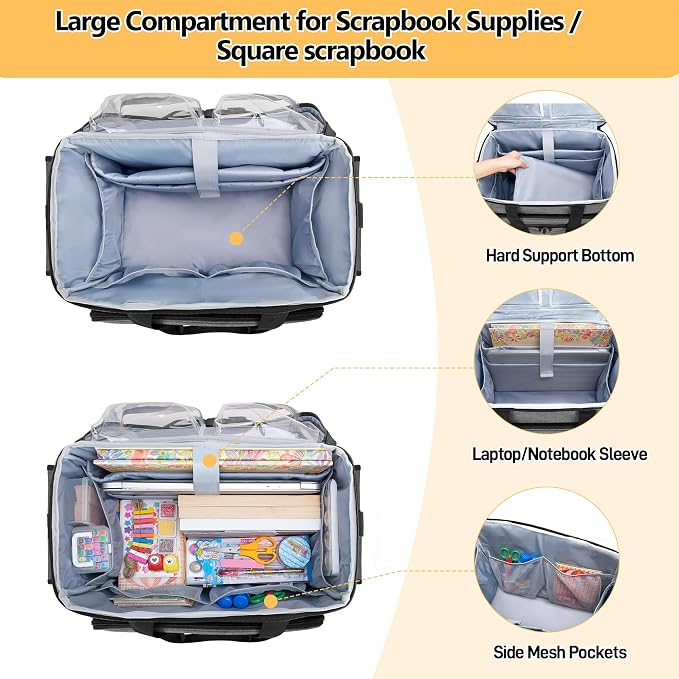 Trunab Rolling Scrapbook Tote with File Pocket & Trolley, Craft Organizer | Expandable File Pocket, Detachable Trolley, Padded Sleeves for 15.6" Laptop, Scrapbooking Supplies & Art Tools - Image 2