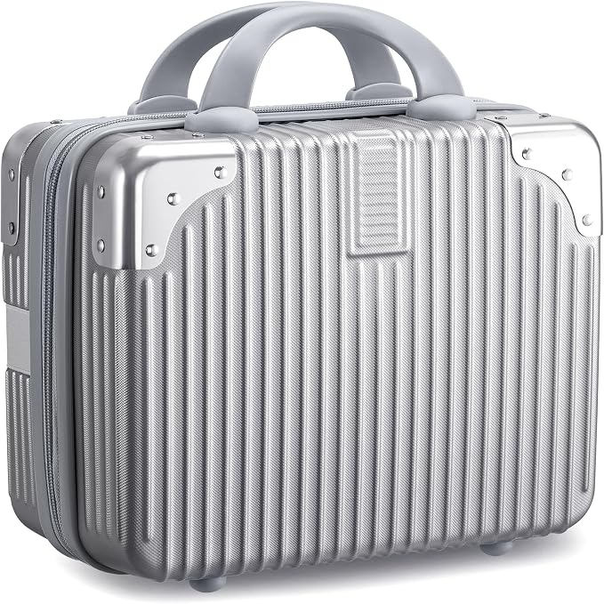 14 Inch Hard Shell Cosmetic Case, Mini Carrying Makeup Suitcase, Silver | Small Pressure-proof Hard Case Makeup Travel Case with Elastic Band ABS Carrying Suitcase, Mini Travel Hand Luggage Organizer - Image 8