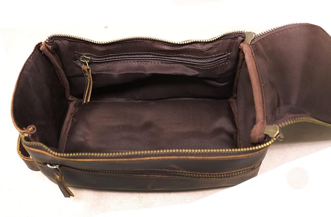 jaald Men's Genuine Leather Toiletry Bag Waterproof Shower Kit Shaving Bags And Grooming For Travel Groomsmen Gift Men Women Hanging Zippered Makeup Bathroom Cosmetic Pouch Case Make Up kit - Image 5