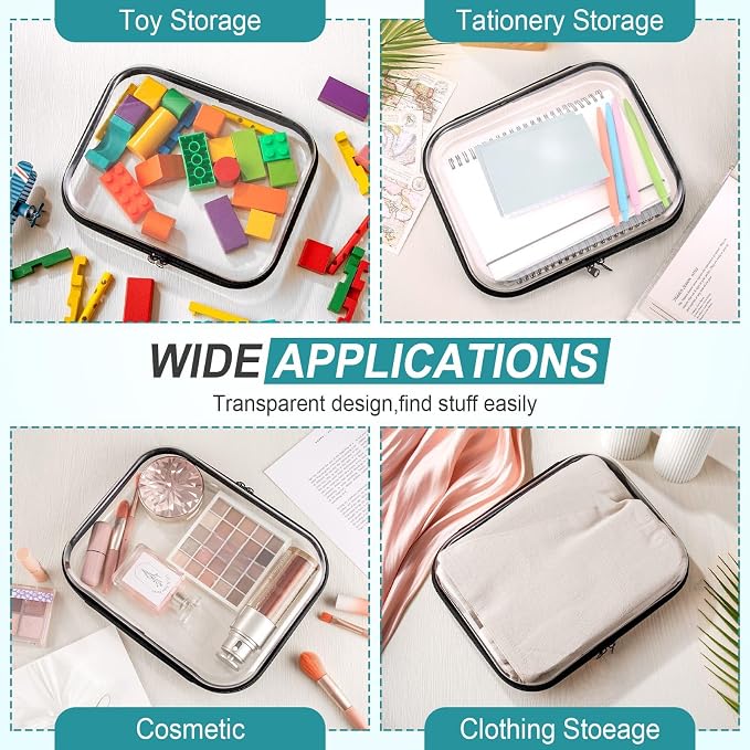 Sanwuta 6 Pcs Clear Hard Zipper Case Plastic Zipper Pouches Transparent Makeup Bag Pencil Case Pouches Toiletry Diaper Bag for Travel Toy Storage Organizer Bins(Black,9.84 x 7.87 x 2 Inch) - Image 7