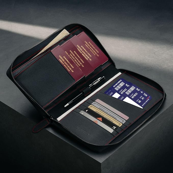 TORRO Premium Leather Family Travel Wallet, RFID Blocking Travel Organizer, Family Passport Holder for 4 Passports, Travel Documents and Cards (Black) - Image 3