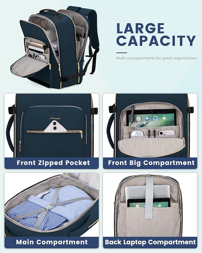 LOVEVOOK 40L Travel Backpack Flight Approved Carry on Backpack,3 Packing Cubes,Waterproof Personal Item Travel Bag,TSA Carry on Luggage Suitcase Travel Essentials,Gifts for Women & Men,fits 17" Laptop - Image 8