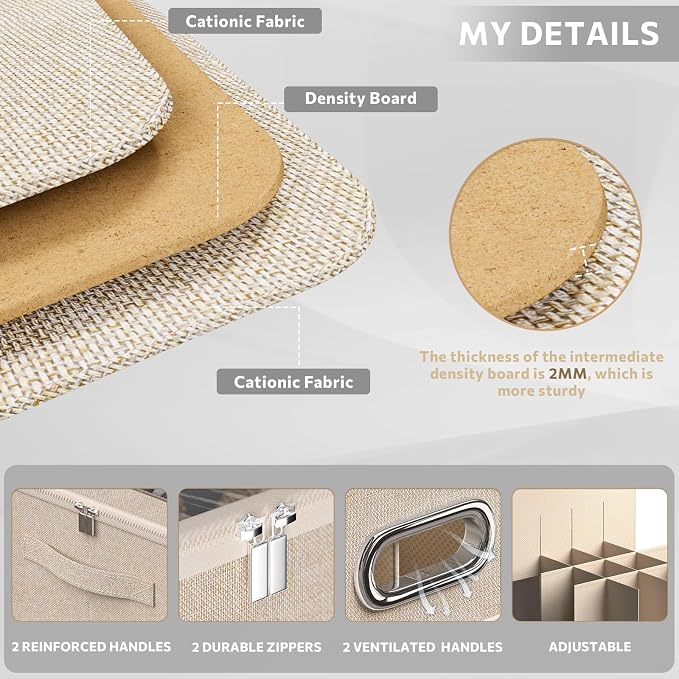 2 Pack Shoe Organizer for Closet Large Shoe Box Storage Containers with Clear Window Space Saving Shoe Bin with Foldable Bottom Support Adjustable Dividers Fits 32 Pairs (Beige, (19.7x15.7x13inch)x2) - Image 4