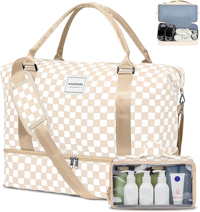 WOOMADA Weekender Overnight Bag for Women, Carry on Shoulder Travel Duffel with Shoes Compartment,Gym Bag with Toiletry Bag by WOOMADA