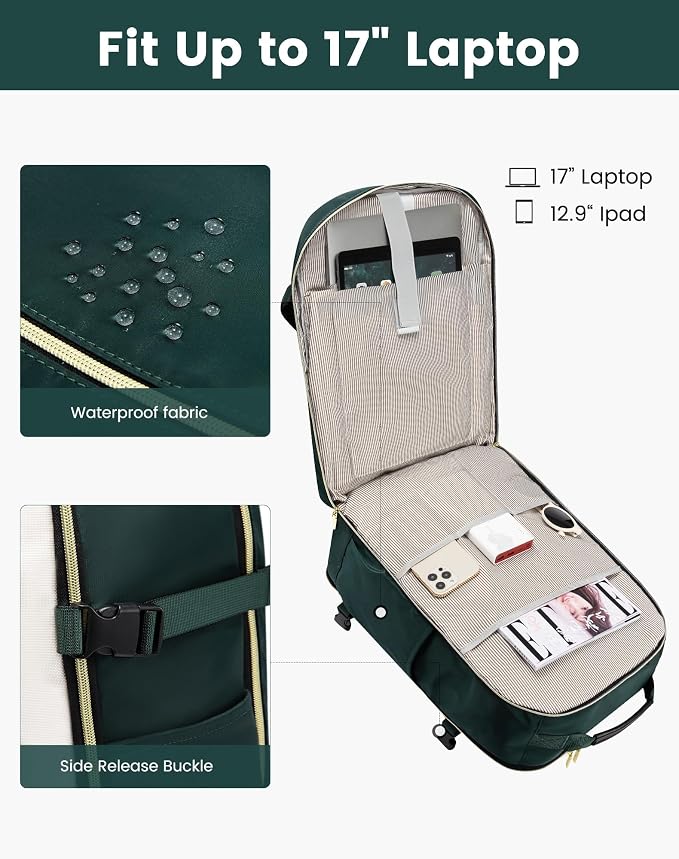LOVEVOOK Large Travel Backpack for Women & Men, 40L Carry on Backpack for Airplanes, TSA Personal Item Travel Bag fits 17" Laptop, Waterproof Travel Essentials Airline Approved with 3 Packing Cubes - Image 8